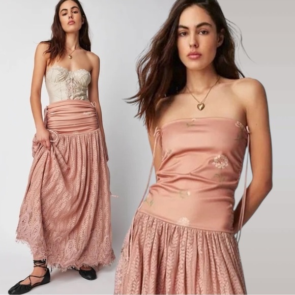 Free People Ethereal Dainty Lace Floral Convertible Maxi Dress Skirt Medium NWT - Picture 3 of 17